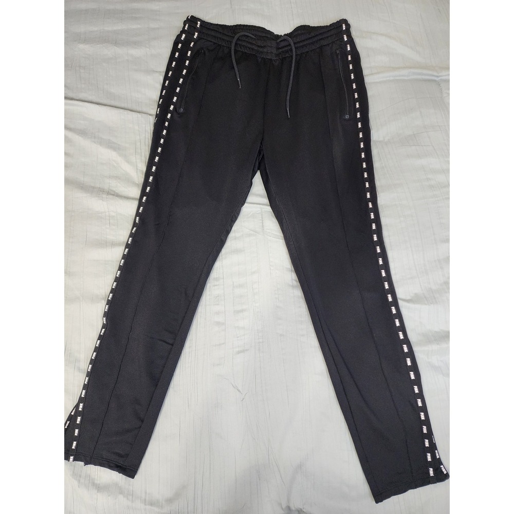 PINK Victoria's Secret Track Pants Side Logo Zippered Ankle Black L